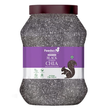 Feedsco Chia Seeds 2 kg | Seeds for Eating | Seeds for Weight Management | Rich in Fibre and Calcuim & Non GMO | Diet Food, Reusable Jar