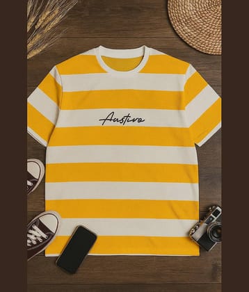 AUSTIVO Men Cotton Blend Regular Fit Striped T-Shirt ( Yellow )