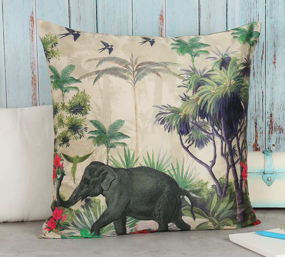 India Circus Manoeuvres In The Nature - Blended Taf Silk Cushion Cover - 20 X 20 Inch