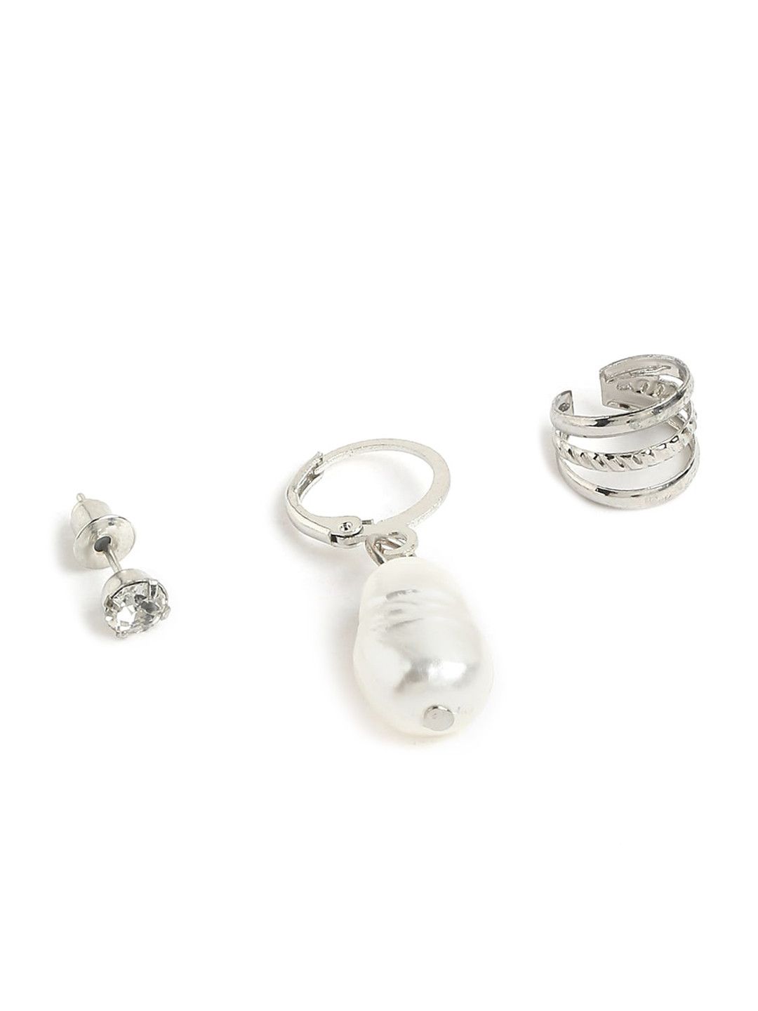 JustPeachy Silver-Toned Contemporary Studs Earrings