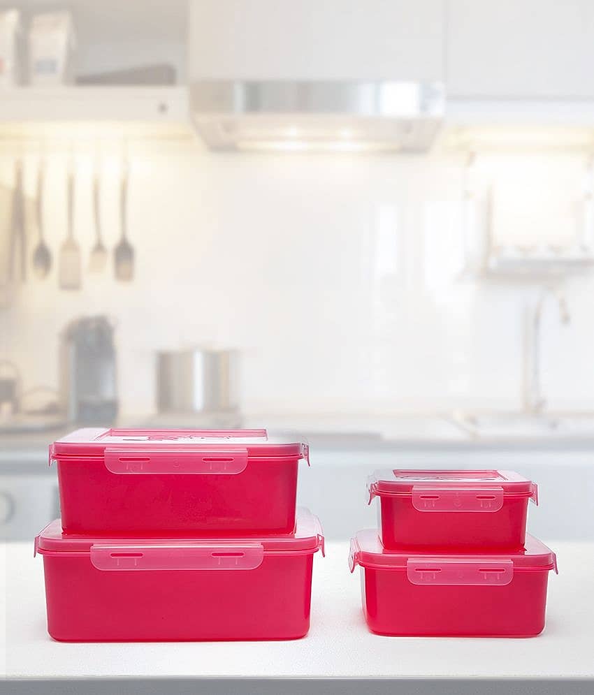 Plastic Multi-Purpose Square Food Container 2500ml, 2000ml, 1000ml, 500ml, Green (4U)