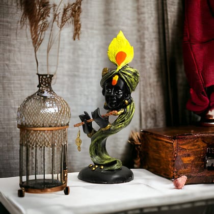 Curved Pankh Krishan Idol, H-33 cm-Poly Resin