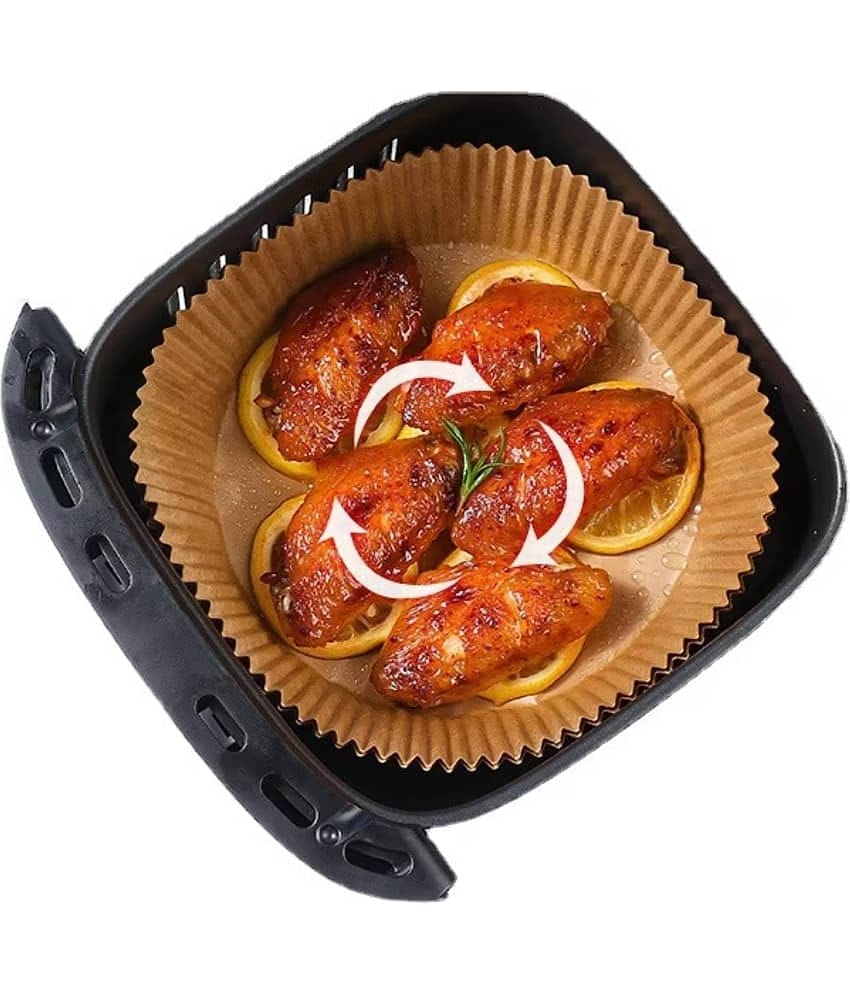 Radhe Creation (100 pcs, Square, 8 inch) Disposable Air Fryer Paper Liners, Non-Stick Oil Resistant Parchment Paper for Frying, Baking, Cooking, Roasting and Microwave