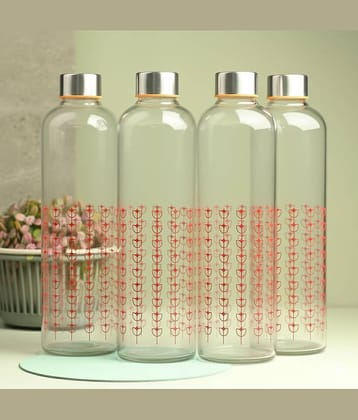 AFAST Clear Glass Storage Bottle With Metal Lid Red Glass Water Bottle 1000 mL ( Set of 4 )