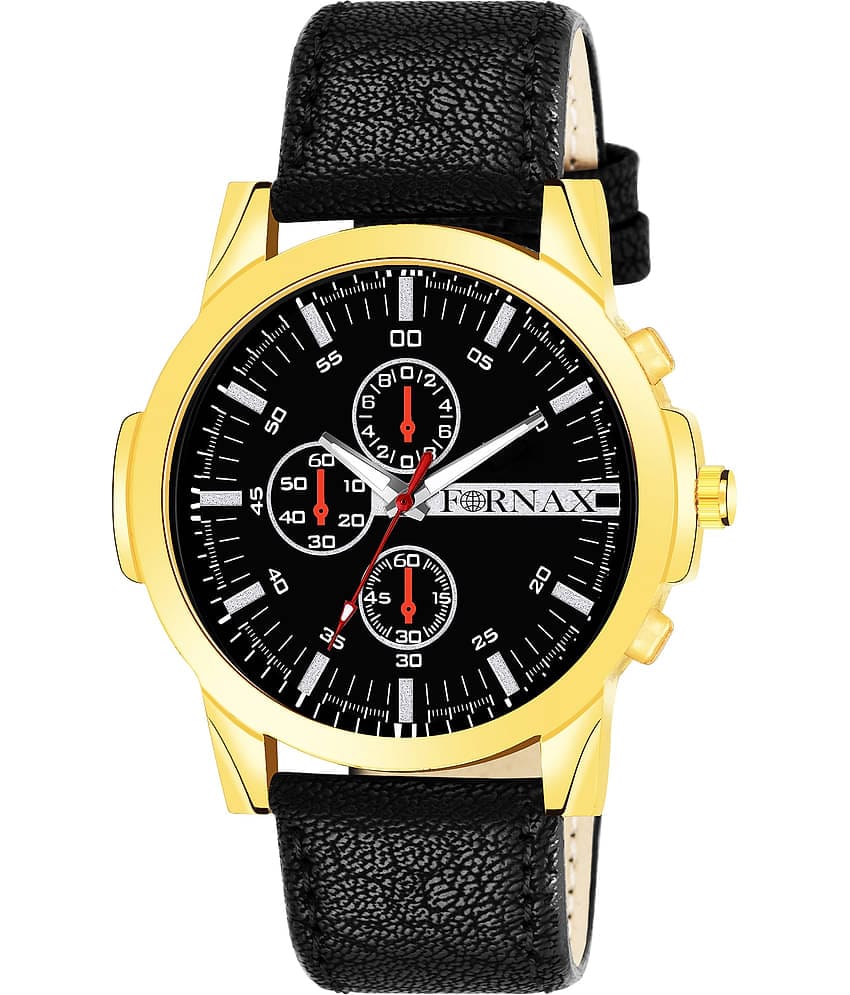 FORNAX - Black Leather Analog Men's Watch