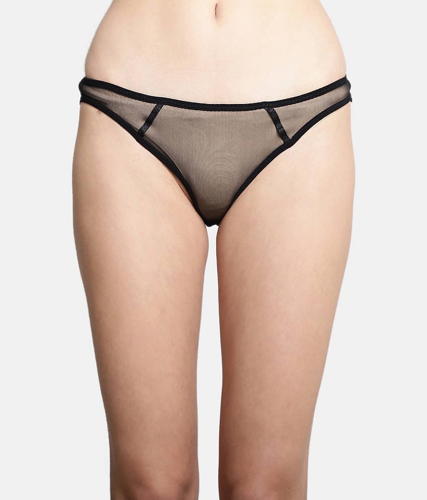 PrettyCat - Black Low Rise Thongs Lace Solid Women's Bikini ( Pack of 1 )