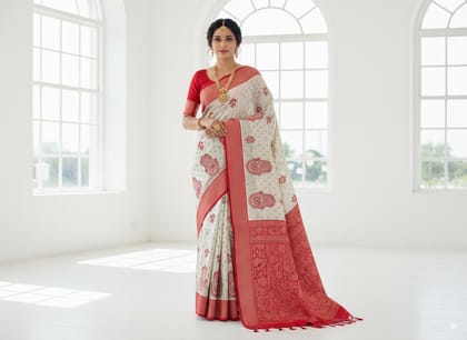 Bengali Red & White Saree Bengali Red & White Saree