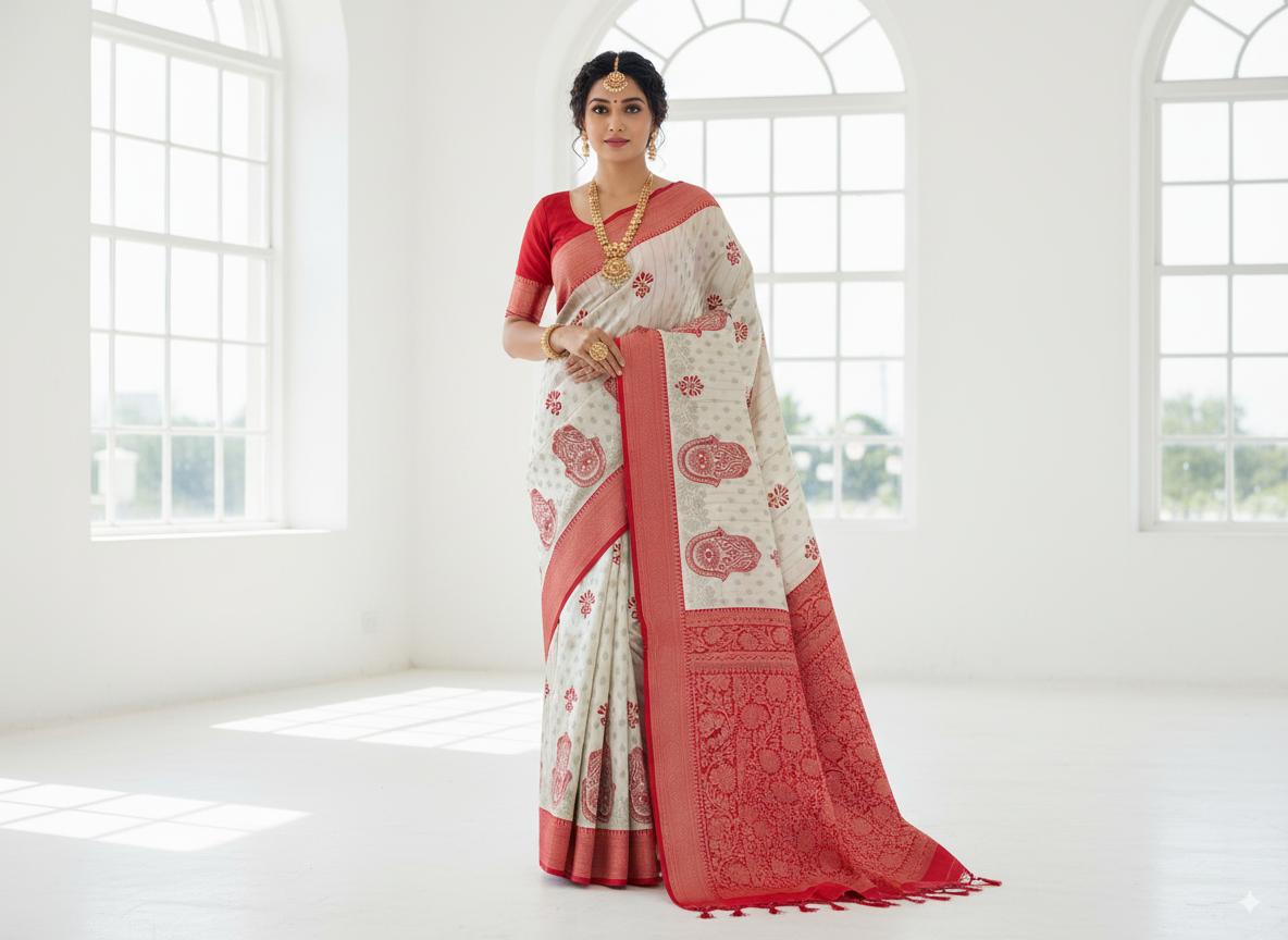 Bengali Red & White Saree