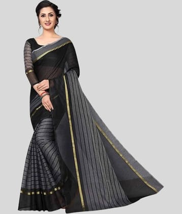 Vkaran Cotton Silk Applique Saree Without Blouse Piece ( Black )