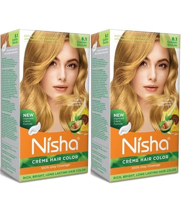 Nisha Creme Hair Color 8.1 Golden Blonde 120g Pack of 2, Permanent Hair Colour for Women & Men, Long Lasting Hair Color