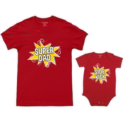 Super Dad and Side Kick-Red / S / Half Romper