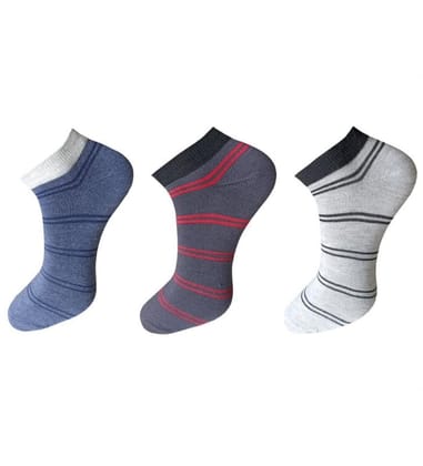 3_Pair Set Unisex Casual Cotton Striped Ankle Length Socks (Multicolor)-PID54126