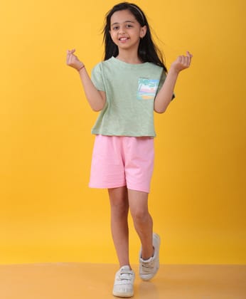 SANTA BARBARA GREEN PINK SUMMER GIRLS SHORTS SET - GREEN/PINK-0-6 MONTHS / 2N / Multi