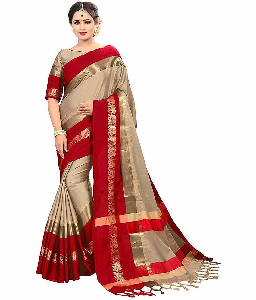 fab woven Cotton Blend Self Design Saree With Unstitched Blouse Piece ( Multicolour )
