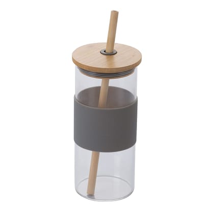 Glass Tumbler with Bamboo Lid and Straw, Reusable Glass Drinking Sipper Bottle with Silicone Protective Sleeve for Iced Tea, Smoothies, Cold Coffee