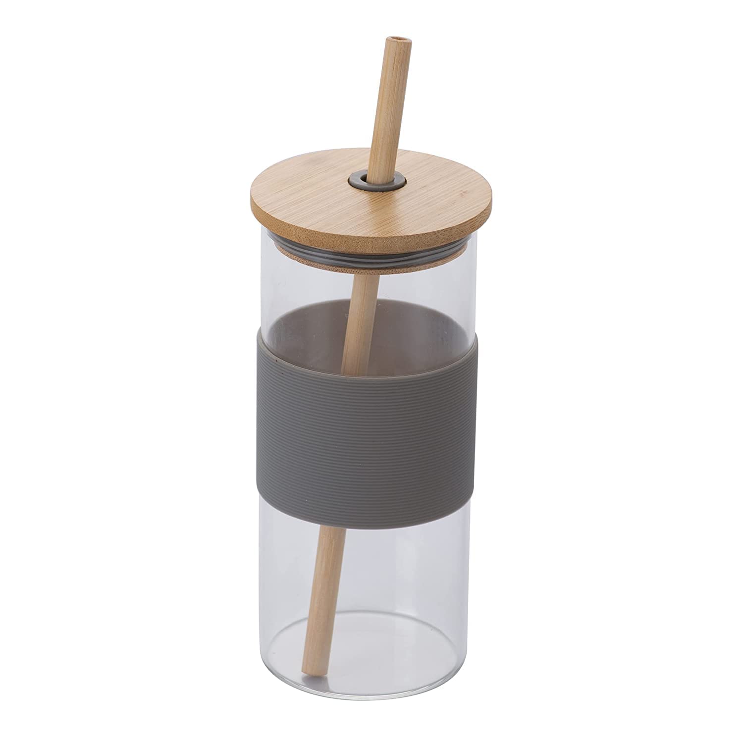 Glass Tumbler with Bamboo Lid and Straw, Reusable Glass Drinking Sipper Bottle with Silicone Protective Sleeve for Iced Tea, Smoothies, Cold Coffee
