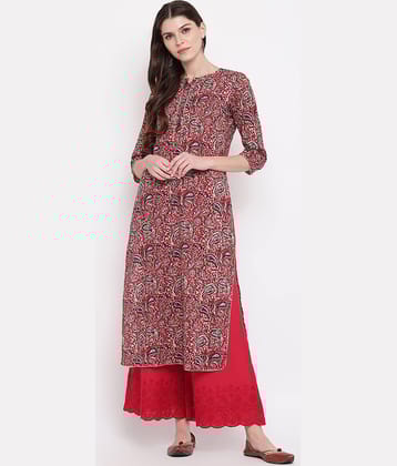 Vbuyz Red Cotton Straight Kurti