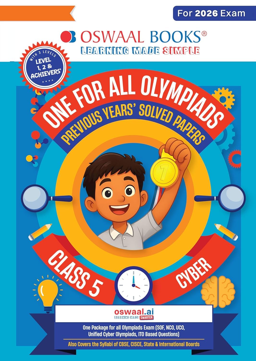Oswaal One For All Olympiads Previous year paper solved paper Cyber Class 5 one on package of all olympaids exams
