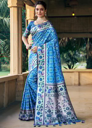 Wedding Blue Woven Paithani Patola Silk Saree