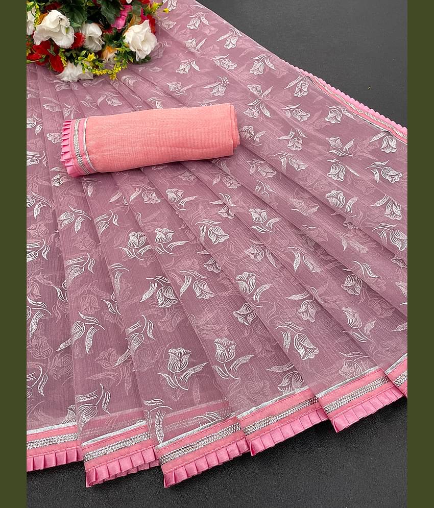 Shree Gullak Silk Lycra Printed Saree With Unstitched Blouse Piece ( Pink )
