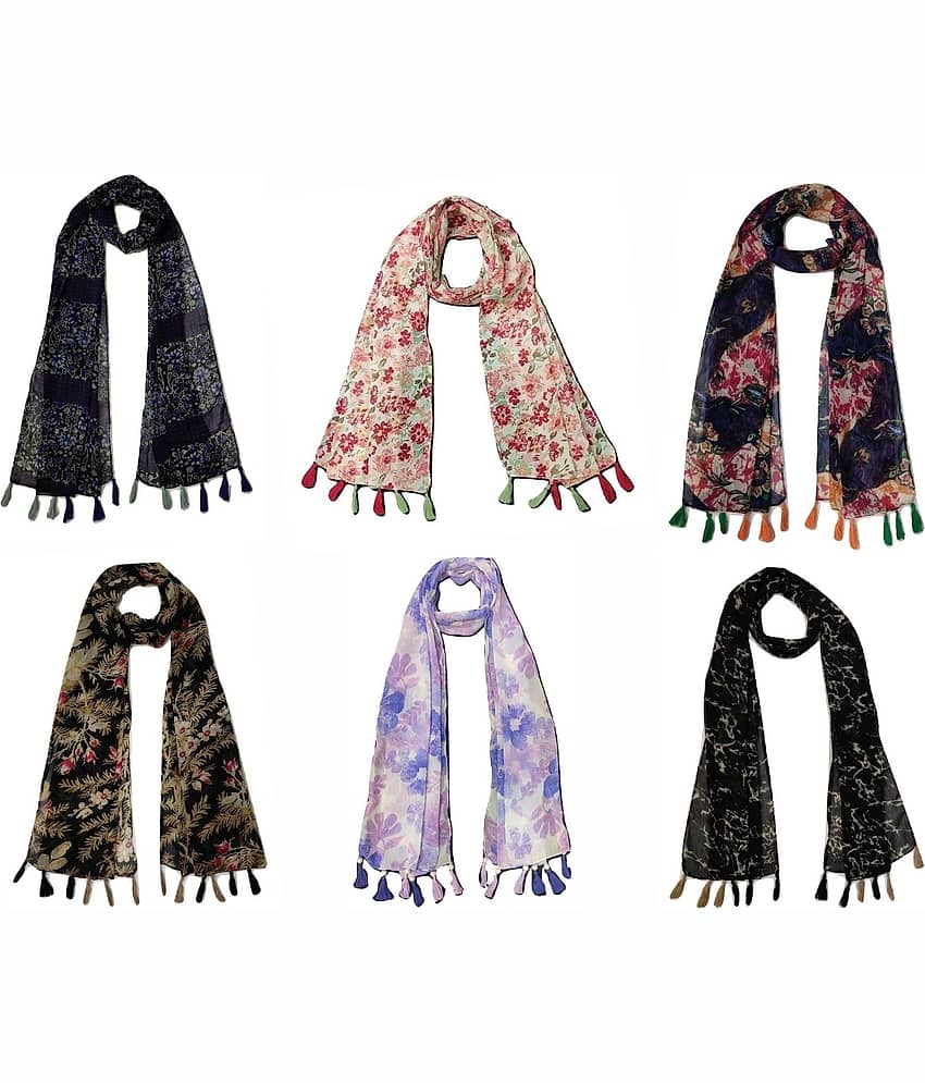 stolevilla Multi Printed Poly Cotton Yarn Stoles ( Pack of 6 )