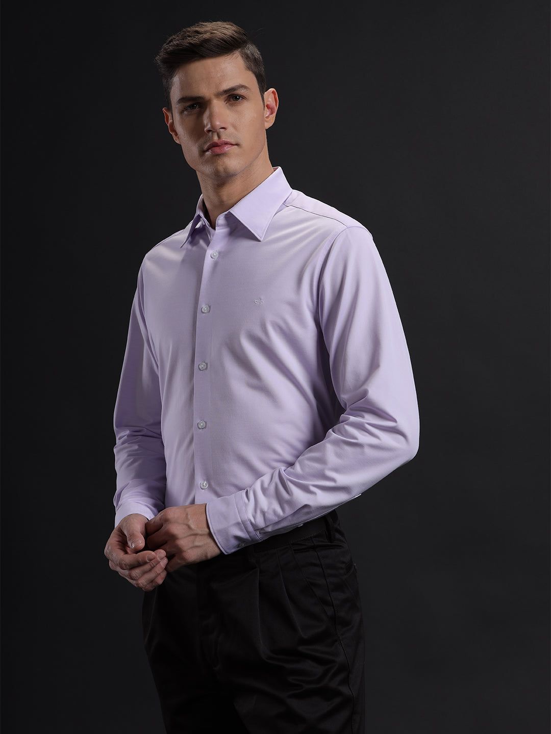 Aldeno Mens Regular Fit Plain Lavender Casual Cotton Blend Shirt (KIARA)-L