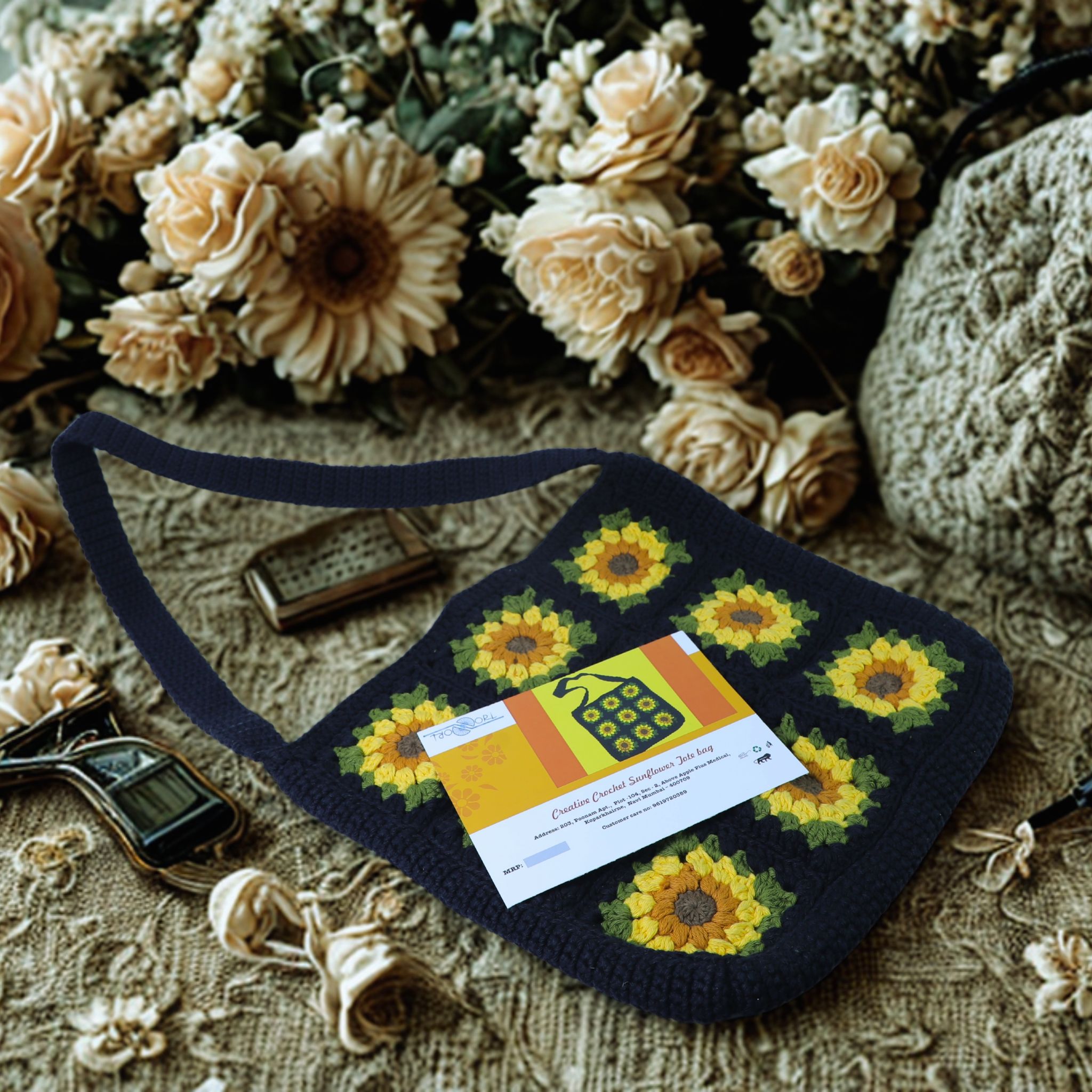 Crochet Sunflower tote bag 1 piece Each [37X80cm]