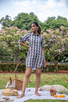 Square Stones Linen Multicolor Dress-S