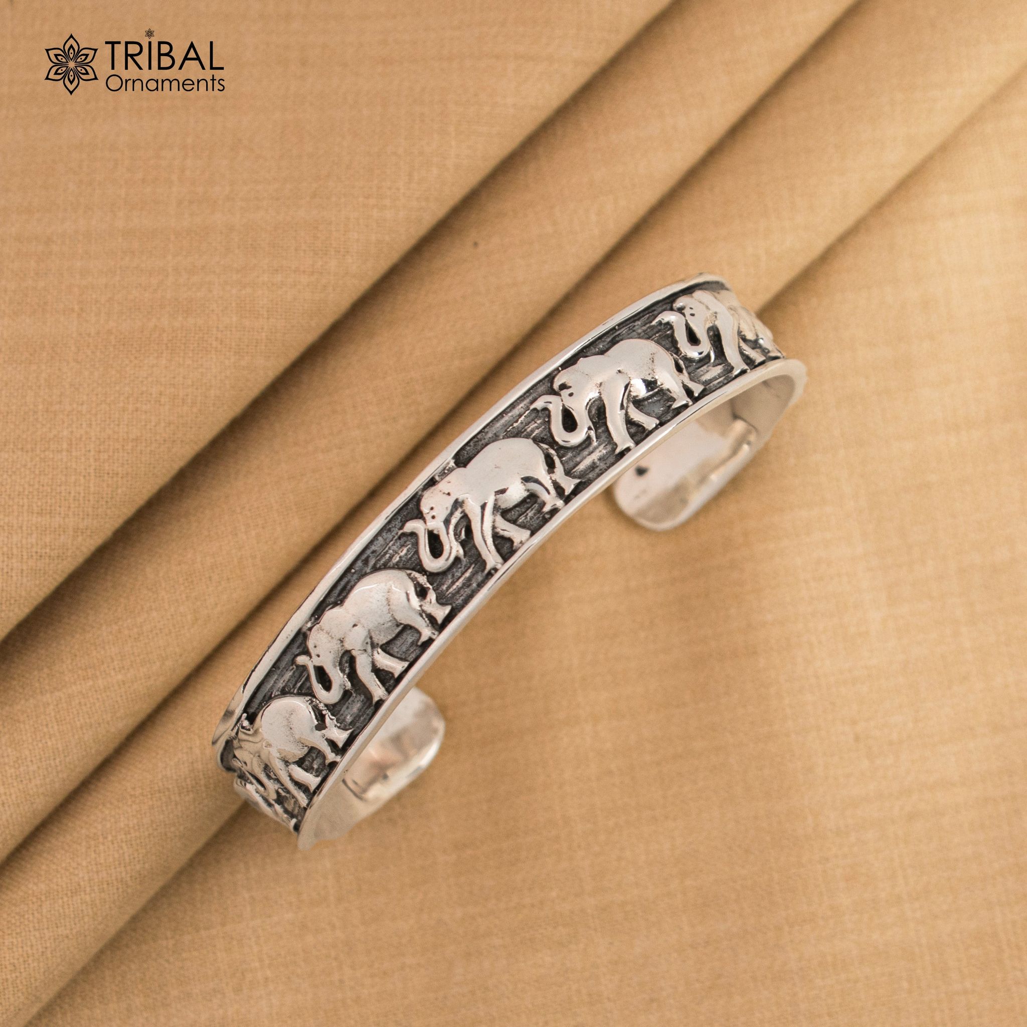 925 sterling silver handcrafted adjustable elephant design cuff bangle bracelet, unisex gifting ethnic tribal jewelry nsk367