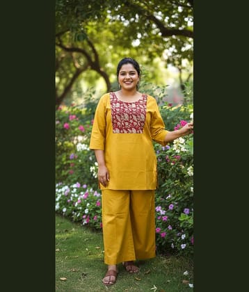 Flavia Creation Women Tunic With Trousers Co-Ord Set ( Yellow )