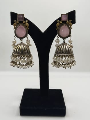 Oxidized Silver Bird Motif Jhumka Earrings