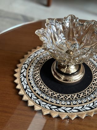 KRI India Bloom Reflect Cutwork Placemats|Set of 2 | Blue with white & beige embroidery  | 14 inches  | Wash & Care | 100% Cotton | Handcrafted in India. 100% organic & natural.