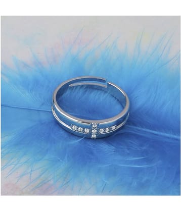 Silver Plated Stylish Solitaire Adjustable Ring For women Girls