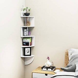 Onlinecraft Wooden Wall Shelf Wooden Wall Shelf (Number Of Shelves - 5, White)