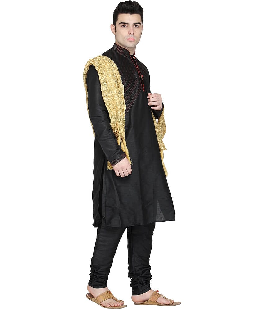 SKAVIJ Black Silk Blend Kurta Pyjama Set