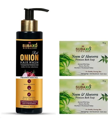 Herbal Red Onion Shampoo 200 Ml, Herbal Shampoo,Anti Hair Fall Shampoo & Neem Aloevera Soap, Bath Soap, Neem Soap  2 Pc Each 75 G