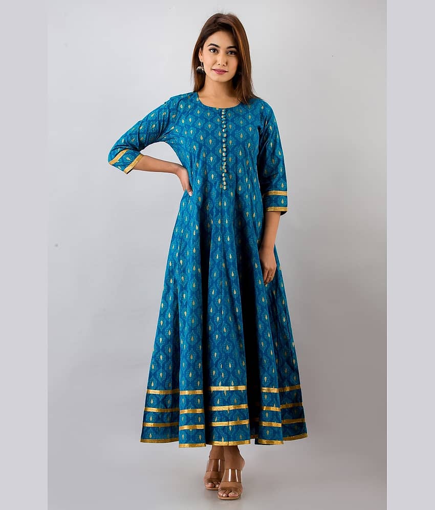 SVARCHI - Blue Cotton Women's Anarkali Kurti ( Pack of 1 )