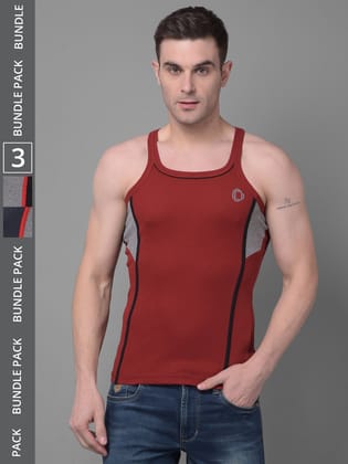 Men's Assorted Pack of 3 Solid Combed Cotton Racerback Styled Gym Vest