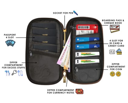 Family Passport, Cards, and Checkbook Holder Organizer in Premium Faux Leather for Men & Women - Brown & Tan OG05-B