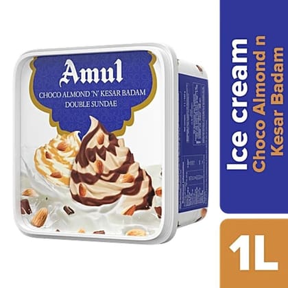 Amul Ice Cream - Double Sundae, Choco Almond 'N' Kesar Badam, 1 L Tub - 1000 mL - 1000 mL - Four units