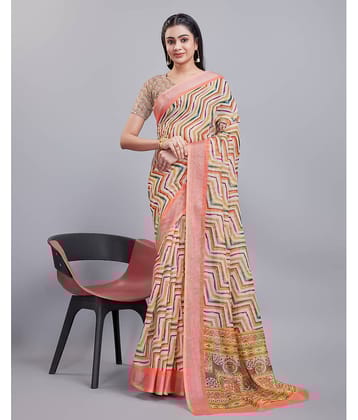 Aadvik Linen Printed Saree With Unstitched Blouse Piece ( Multicolour )
