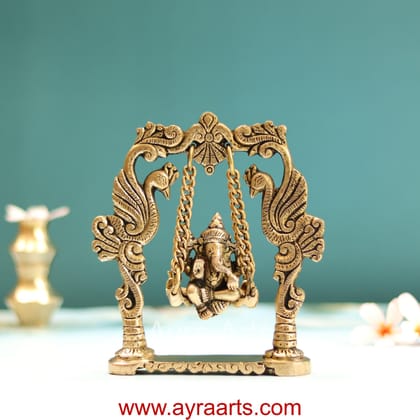 Brass Showpiece Ganesh Jhula Swing God Idol Statue - 6.5 Inch Height
