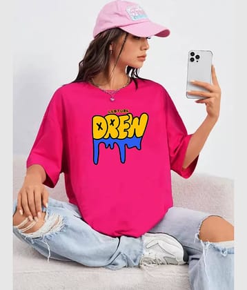 Leotude Women Cotton Blend Printed Oversized Fit Round Neck T-Shirt ( Pink )