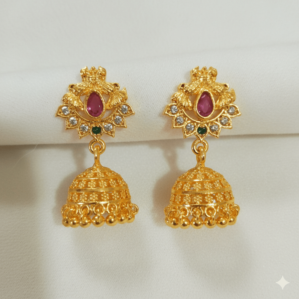 Mishti Creations Gold Colour Plated Ruby Stone Traditional Jhumka Earrings for Women