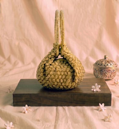 Handcrafted Zari Zardozi Potli - golden grass Handcrafted Zari Zardozi Potli - golden grass