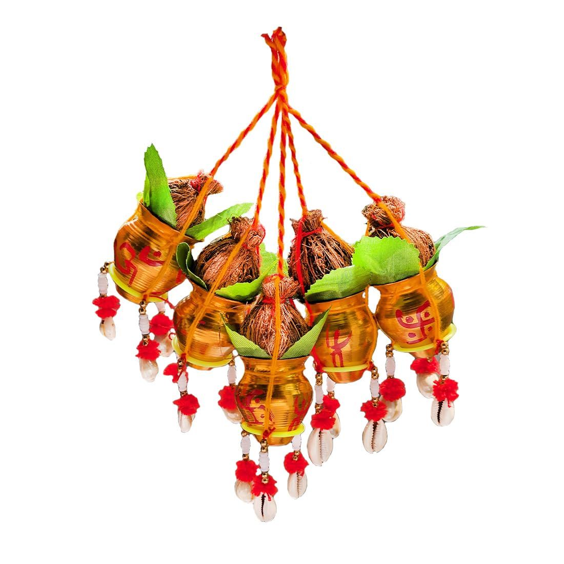 MAYAPURI Traditional Hanging Mangal Kalash/Mangal Ghat for Decoration/Mangol Ghat (Pack of 5)