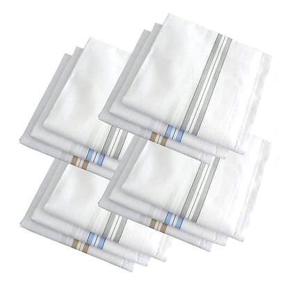Handkerchiefs, 100% Cotton, Set of 18, White with Striped Borders