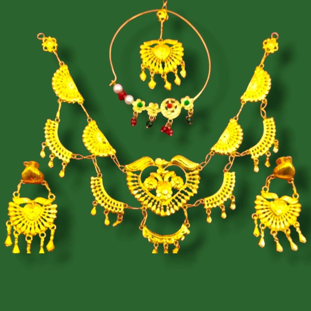 Traditional Indian Gold-Plated Rajasthani Wedding Necklace and Earrings