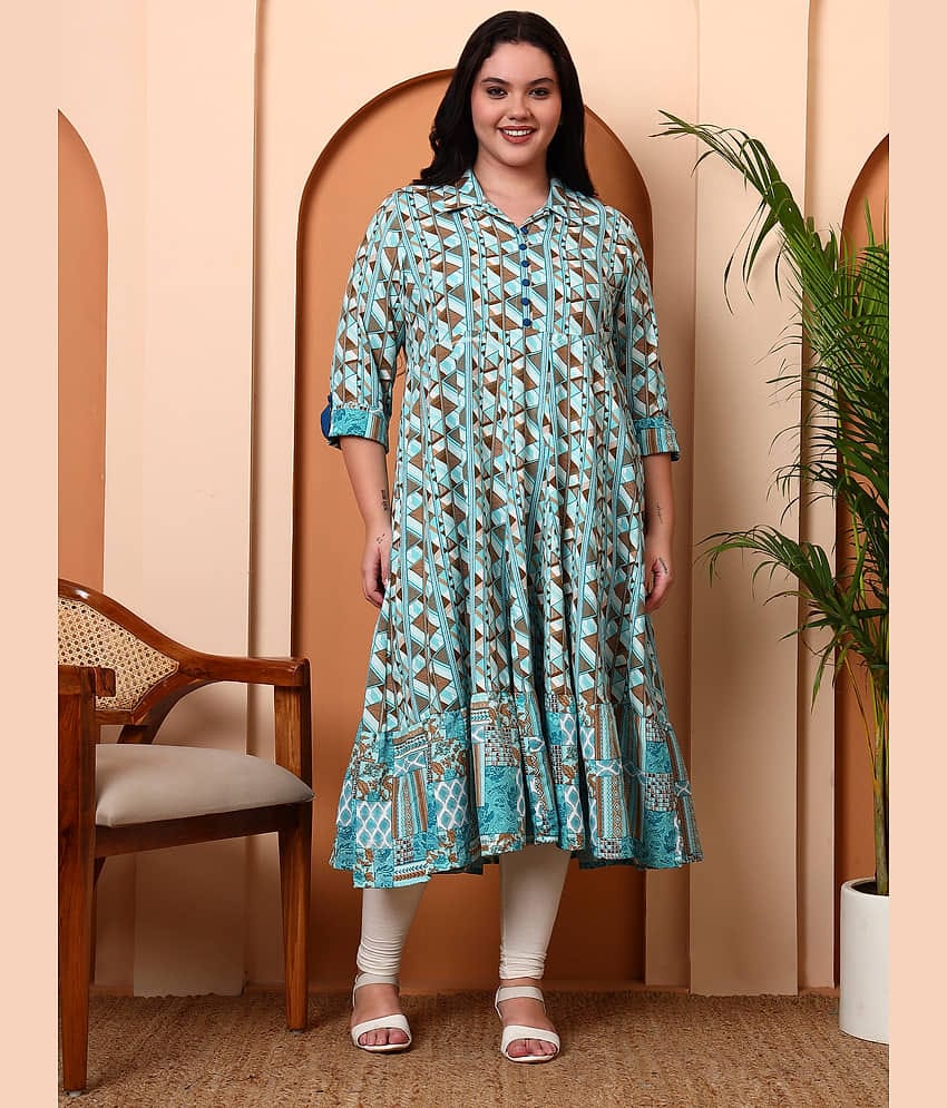Yash Gallery Women Rayon Printed Anarkali Kurti ( Green )
