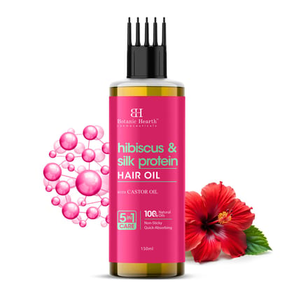 Botanic Hearth Hibiscus Silk Protein Hair Oil for Hair Growth & Hair Fall Control|Nourishing Scalp & Hair Treatment with Castor Oil |Reduces Frizz, Adds Shine|Comb Applicator |For Men & Women|150 ml Botanic Hearth Hibiscus Silk Protein Hair Oil for Hair Botanic Hearth Hibiscus Silk Protein Hair Oil for Hair Growth & Hair Fall Control|Nourishing Scalp & Hair Treatment with Castor Oil |Reduces Frizz, Adds Shine|Comb Applicator |For Men & Women|150 ml Botanic Hearth Hibiscus Silk Protein Hair Oil for Hair
